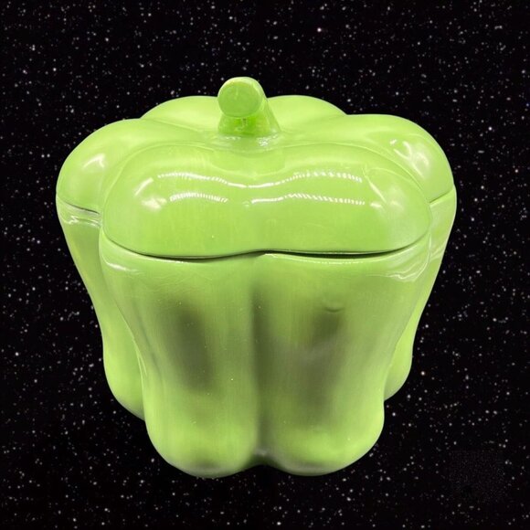 Temp Tations Green Pepper Canister Cookie Jar Fresh Crop Signed Tara 8”T 8”W - Picture 3 of 8